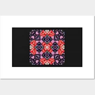 Crystal Hearts and Flowers Valentines Kaleidoscope pattern (Seamless) 39 Posters and Art